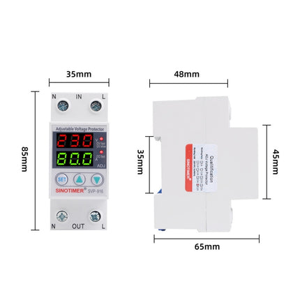 SINOTIMER SVP-916 Adjustable Self-resetting Over-voltage Under-voltage Protector, Current:, 40A, 63A, 80A