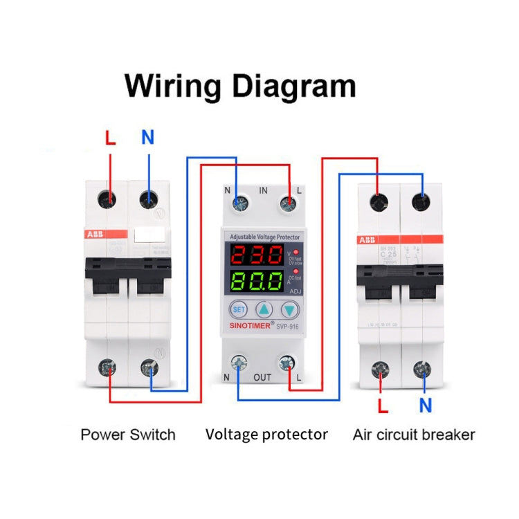 SINOTIMER SVP-916 Adjustable Self-resetting Over-voltage Under-voltage Protector, Current:, 40A, 63A, 80A