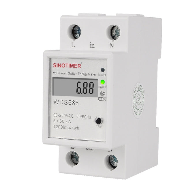 SINOTIMER WDS688 Smart WiFi Single-Phase Power Meter Mobile APP Home Rail Meter 5-60A 230V, WDS688