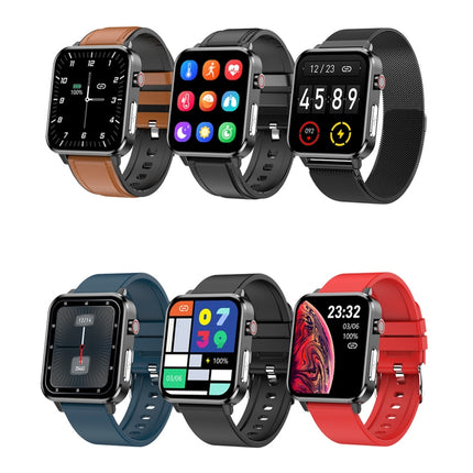 LOANIY E86 1.7 Inch Heart Rate Monitoring Smart Bluetooth Watch, Blue, Black, Red, Black Leather, Brown Leather, Black Steel