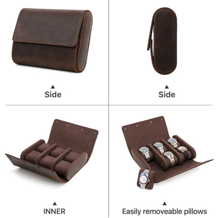 CONTACTS FAMILY Vintage Crazy Horse Leather Outdoor Travel Watch Case