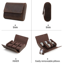 CONTACTS FAMILY Vintage Crazy Horse Leather Outdoor Travel Watch Case
