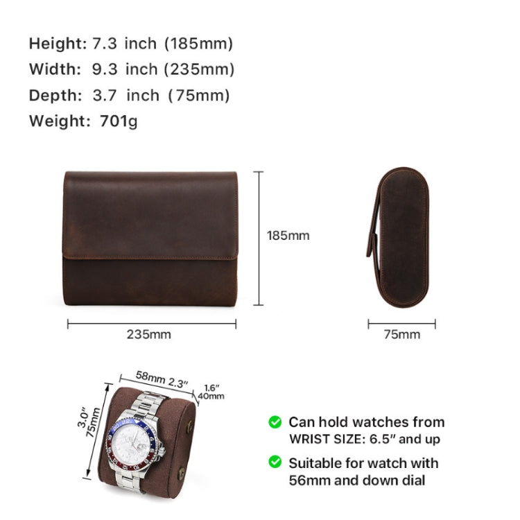 CONTACTS FAMILY Vintage Crazy Horse Leather Outdoor Travel Watch Case