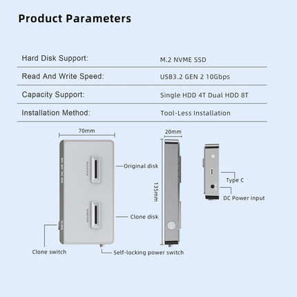 Usb 3.2 Gen2 Dual M.2 Solid State Drive Box Nvme Docking Station ,