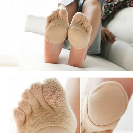 Pair Anti-Friction Half Palm Sponge Invisible Five-Finger Socks, All Fingers Black, All Fingers Flesh Color, Half Fingers Flesh Color