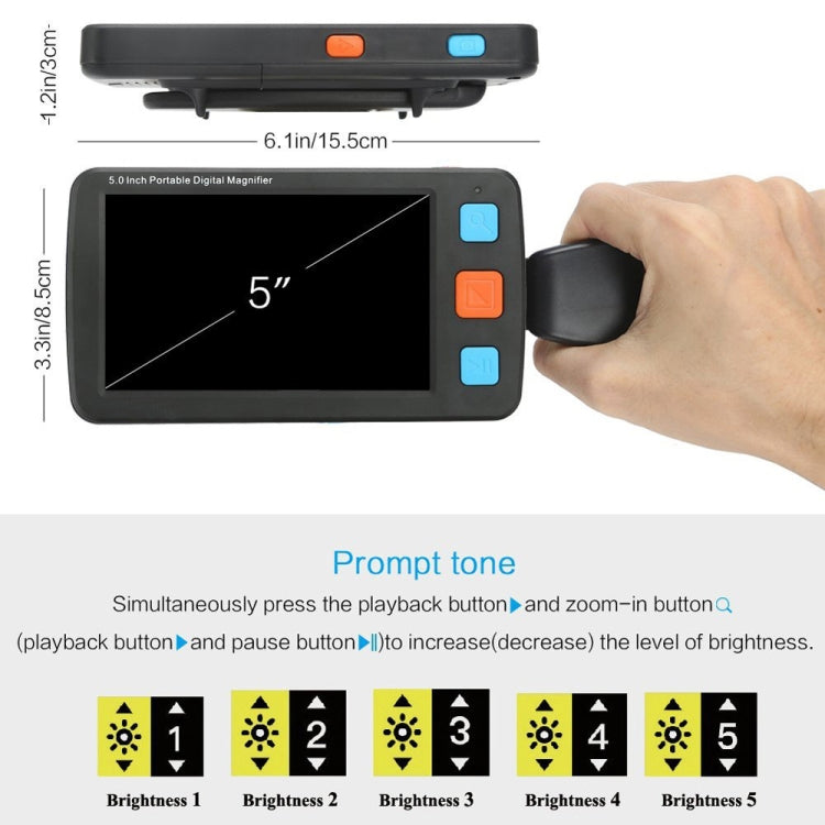 5.0 inch Portable HD Electronic Vision Aid Low Vision Magnifying Glass Reader, US Plug, US Plug White, US Plug Black