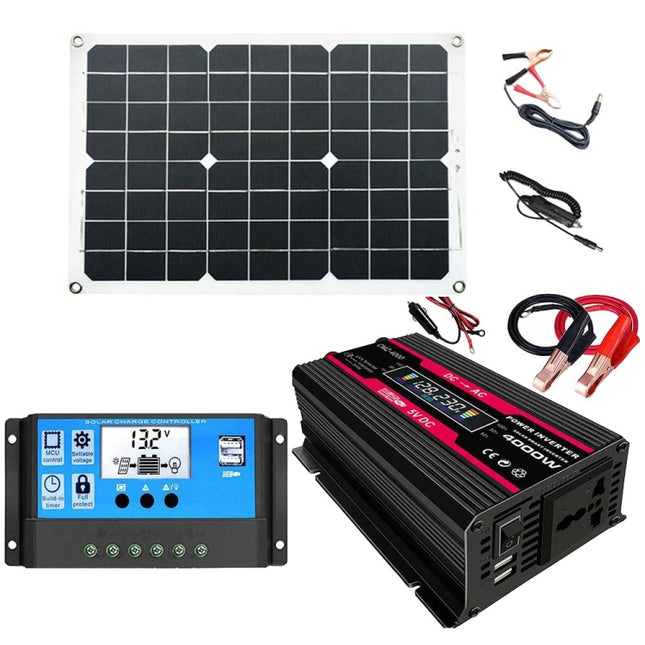 Solar Power System Inverters+30A Controller+18W 18V Solar Panel, Black 12V To 220V, Black 12V To 110V, Red 12V To 220V, Red 12V To 110V