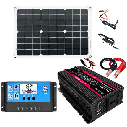 Solar Power System Inverters+30A Controller+18W 18V Solar Panel, Black 12V To 220V, Black 12V To 110V, Red 12V To 220V, Red 12V To 110V