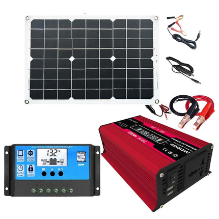 Solar Power System Inverters+30A Controller+18W 18V Solar Panel, Black 12V To 220V, Black 12V To 110V, Red 12V To 220V, Red 12V To 110V