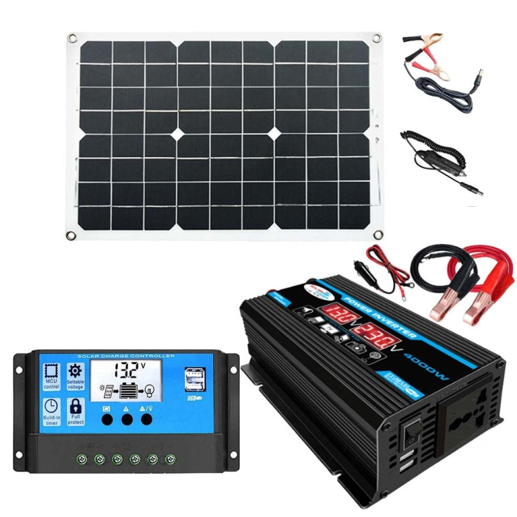 Inversor de sistema de energía solar, controlador de 30 A + panel solar de 18 W y 12 V, especificación: negro de 12 V a 110 V, negro de 12 V a 220 V, amarillo de 12 V a 110 V, amarillo de 12 V a 220 V