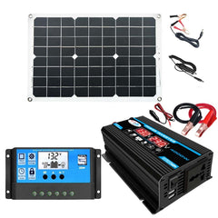 Inversor de sistema de energía solar, controlador de 30 A + panel solar de 18 W y 12 V, especificación: negro de 12 V a 110 V, negro de 12 V a 220 V, amarillo de 12 V a 110 V, amarillo de 12 V a 220 V