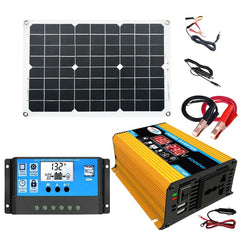 Inversor de sistema de energía solar, controlador de 30 A + panel solar de 18 W y 12 V, especificación: negro de 12 V a 110 V, negro de 12 V a 220 V, amarillo de 12 V a 110 V, amarillo de 12 V a 220 V