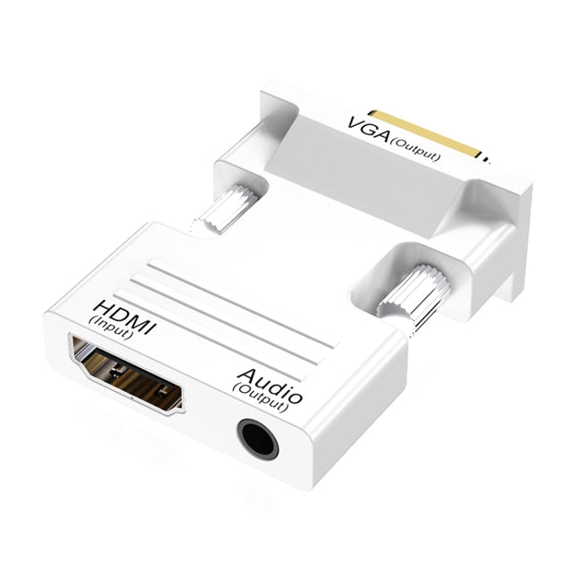 HDMI Female To VGA Male With Audio Adapter Computer Monitor TV Projector Converter, White, Gold, Black