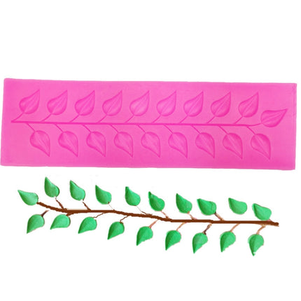 Long Strip Lace Tree Leaf  Fondant Silicone Mold