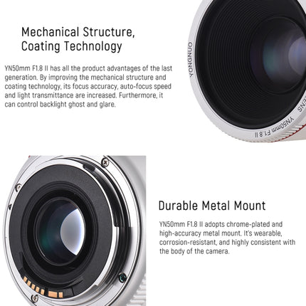 YONGNUO YN50mm F1.8 II Fixed Focus Lens Full Frame Automatic Focus For Canon SLR Camera, YN50mm F1.8 II