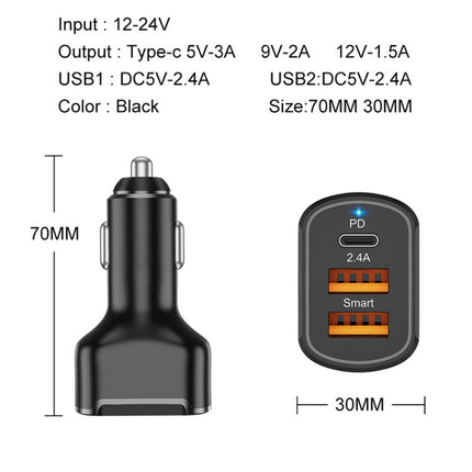 PD+2.4A Dual USB Car Charger, Style: 3 Ports (Black), 2 Ports (Black), 2 Ports (White), 3 Ports (Black), 3 Ports (White)