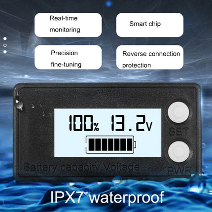 Waterproof LCD Two-wire Lead-acid Lithium Battery Digital Display Voltage Meter, 8-100V (White), 8-100V (Blue), 8-72V (White), 8-72V (Blue)