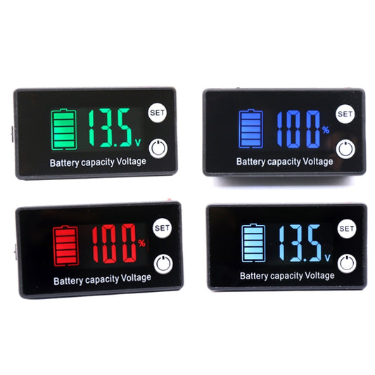 Two-Line Digital Display DC Voltmeter Lead-Acid Lithium Battery Charge Meter, Color:, Red, Green, Blue, White, Red+Temperature, Green+Temperature, Blue+Temperature, White+Temperature