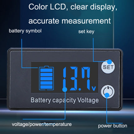 Two-Line Digital Display DC Voltmeter Lead-Acid Lithium Battery Charge Meter, Color:, Red, Green, Blue, White, Red+Temperature, Green+Temperature, Blue+Temperature, White+Temperature