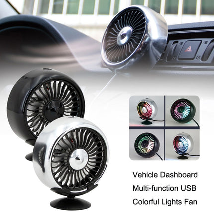F102 Vehicle Dashboard Multi-function USB Colorful Lights Fan, Black, Silver