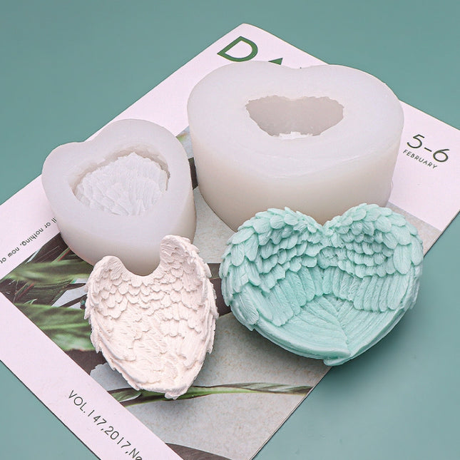 Heart Shaped Angel Wings Silicone Mold Baking Ice Cream Candle Aromatherapy Mold, L, S