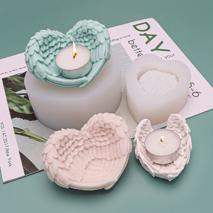 Heart Shaped Angel Wings Silicone Mold Baking Ice Cream Candle Aromatherapy Mold, L, S