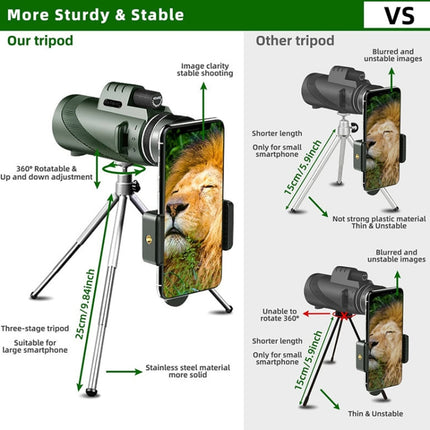 40X60 Outdoor Night Vision High Power HD Monocular, (Standard), (Standard+Universal Clip+Tripod)