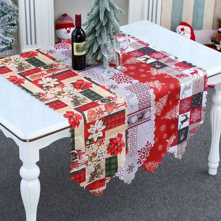 Christmas Decoration Print Table Flag Restaurant Family Party Tablecloth, Flower, Lattice, Gray, Christmas Tree