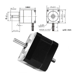 42BYGH34-1304B 1.3A 0.30N 3D Printer 42-Step Moto Dual Output Shaft Carving Machine, 42BYGH34-1304B