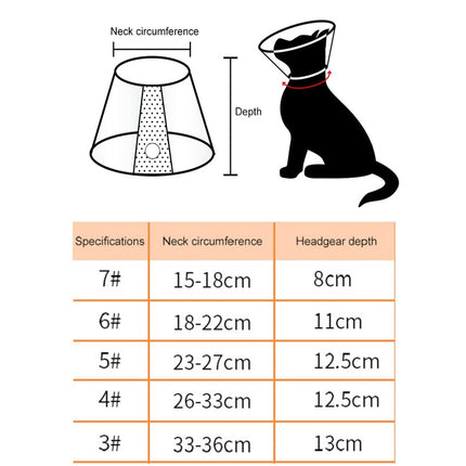 Kopfbedeckung für Haustiere, Anti-Biss-Halsband für Katzen und Hunde nach kosmetischen Eingriffen und Operationen, Größe: Nr. 7/8 cm, Nr. 6, Nr. 5, Nr. 4, Nr. 3