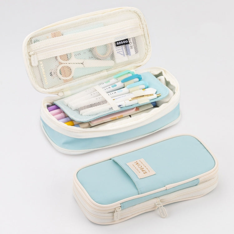 Angoo Macaron Double-layer Retractable Large-capacity Pencil Case Stationery Box, Pink, Green, Light Blue, Dark Blue, Purple