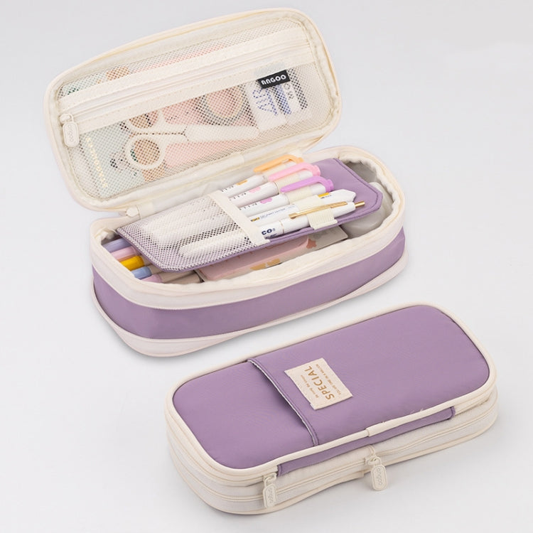 Angoo Macaron Double-layer Retractable Large-capacity Pencil Case Stationery Box, Pink, Green, Light Blue, Dark Blue, Purple