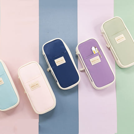 Angoo Macaron Double-layer Retractable Large-capacity Pencil Case Stationery Box, Pink, Green, Light Blue, Dark Blue, Purple