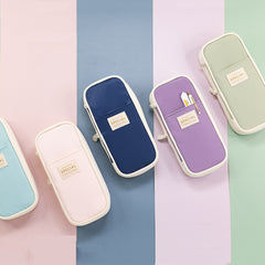 Angoo Macaron Double-layer Retractable Large-capacity Pencil Case Stationery Box, Pink, Green, Light Blue, Dark Blue, Purple