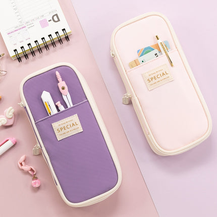 Angoo Macaron Double-layer Retractable Large-capacity Pencil Case Stationery Box, Pink, Green, Light Blue, Dark Blue, Purple