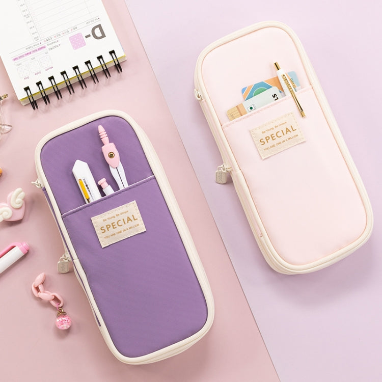 Angoo Macaron Double-layer Retractable Large-capacity Pencil Case Stationery Box, Pink, Green, Light Blue, Dark Blue, Purple