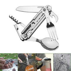 6-in-1 Folding Tableware (Fork/Knife/Spoon/Bottle Opener) for Camping and Survival