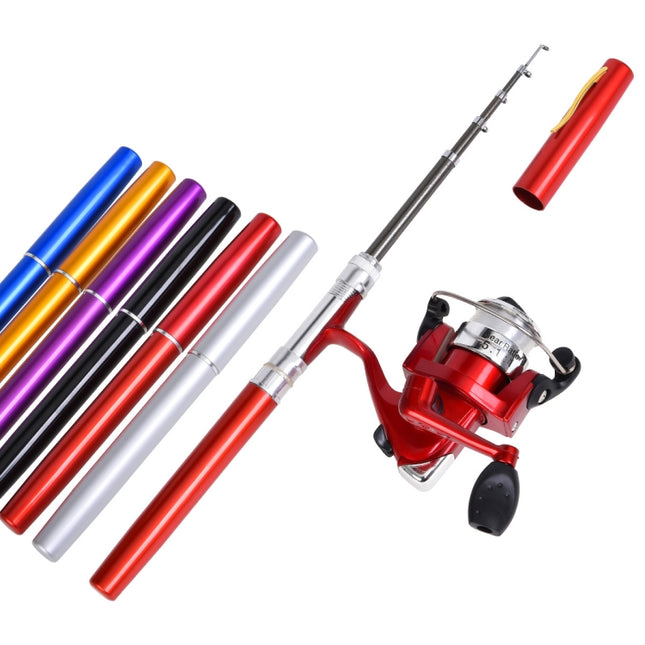 LEO Pen Type Fishing Rod & Spinning Wheel Fishing Reel Portable Pocket Fishing Gear, H8022G Gold, H8022PU Purple, H8022 Silver