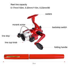LEO Pen Type Fishing Rod & Spinning Wheel Fishing Reel Portable Pocket Fishing Gear, H8022G Gold, H8022PU Purple, H8022 Silver