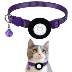 Pet Cat Reflective Collar with Bell for Airtag Tracker, Blue, Purple, Black, Pink, Orange, Light Green, Rose Red, Green, Yellow