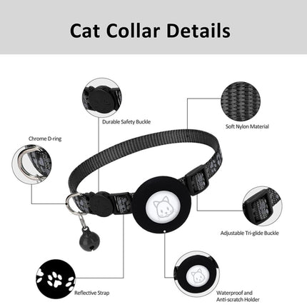 Collar reflectante para gatos con cascabel para rastreador Airtag, azul, morado, negro, rosa, naranja, verde claro, rojo rosa, verde, amarillo