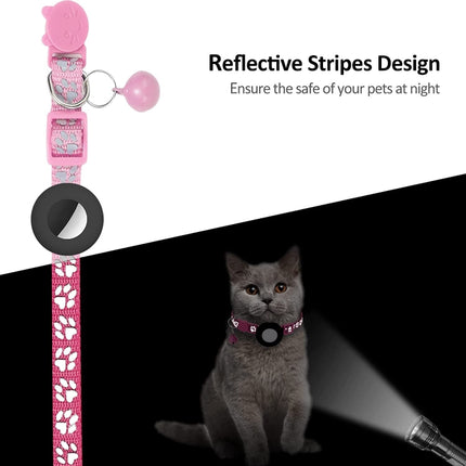 Collar reflectante para gatos con cascabel para rastreador Airtag, azul, morado, negro, rosa, naranja, verde claro, rojo rosa, verde, amarillo