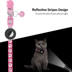 Pet Cat Reflective Collar with Bell for Airtag Tracker, Blue, Purple, Black, Pink, Orange, Light Green, Rose Red, Green, Yellow