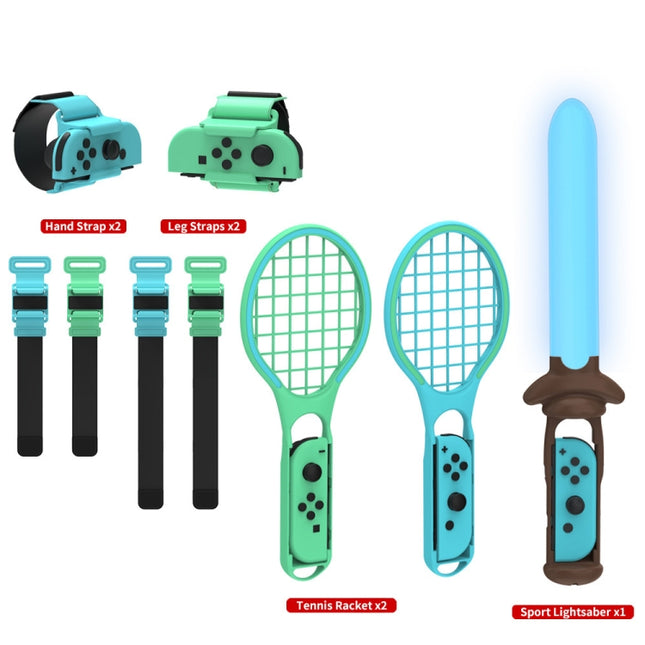 DOBE TNS-2123 Sports Lightsaber + Leg Strap + Tennis Racket + Wrist Strap 7 In 1 Sports Set For Nintendo Switch