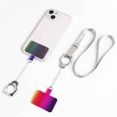 2 PCS Universal Phone Lanyard Rainbow Gasket Patch Back Stick, Black Metal D Buckle, Silver Metal D Buckle