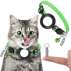 Pet Anti Lost Address Pendant Collar with Bell for Airtag, Green, Purple, Black, Pink, Orange, Blue