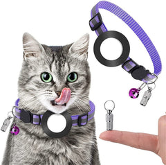 Pet Anti Lost Address Pendant Collar with Bell for Airtag, Green, Purple, Black, Pink, Orange, Blue