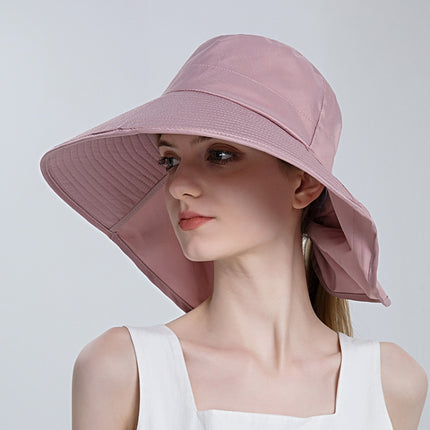 8112 Ladies Sunshade Large Brim Ponytail Bucket Hat, 8112 Grey, 8112 Khaki, 8112 Beige, 8112 Black, 8112 Pink