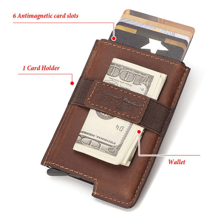 HUMERPAUL BP977 RFID Anti-Theft Card Box Leather Automatic Credit Card Set, BP977 Black, BP977 Dark Brown, BP977 Brown