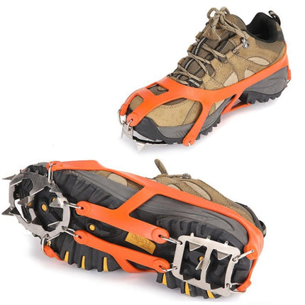 1 Pair  18 Large Spikes Crampons Outdoor Winter Walk Ice Fishing Snow Shoe Spikes,Size:, L Black, L Orange